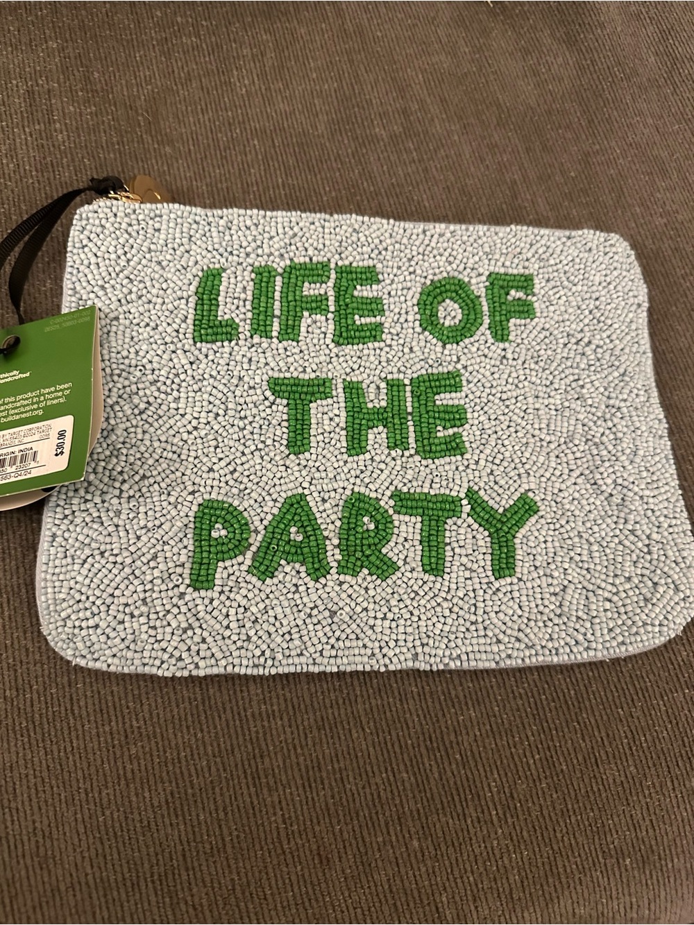 kate spade x target Beaded Pouch with Green 'LIFE OF THE PARTY'